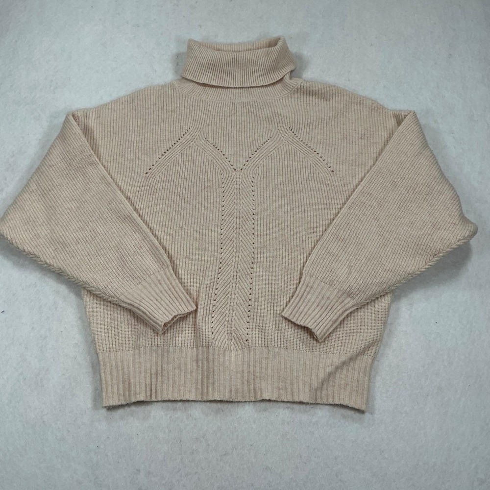 Molly Bracken Pink Ribbed Turtleneck Sweater Pointelle Knit LA813A20 Womens S/M